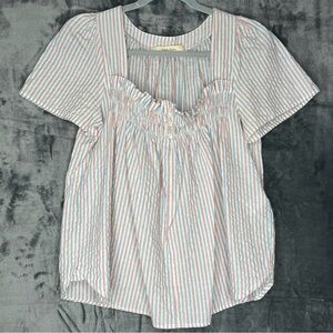 Anthropologie Isabella Sinclair Blouse-Women’s S/Small-Red, White, Blue-Smocked